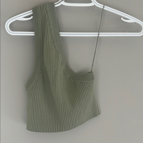 Zara Green Asymmetrical Ribbed Crop Tank Top - Picture 4 of 4